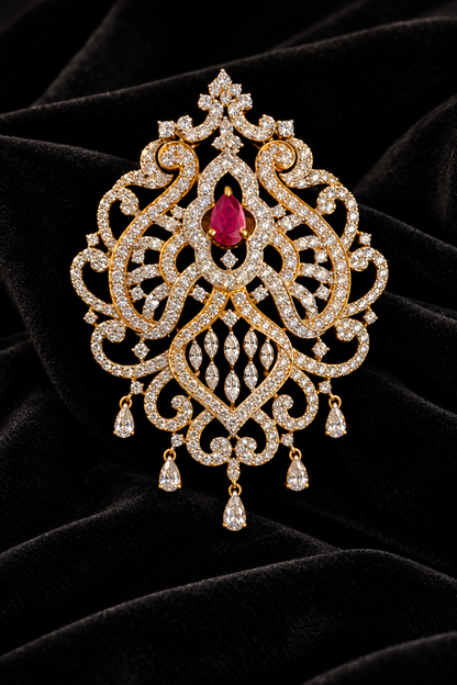 Diamond Pendant indian,South Indian jewelry,Pure silver diamond pendent,swarovski Pendent,Indian Wedding Jewelry -NIHIRA-SHABURIS