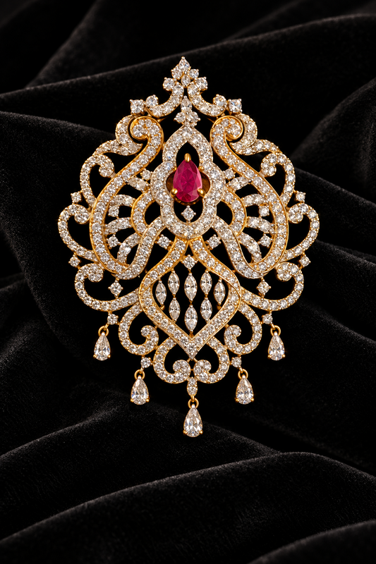 Diamond Pendant indian,South Indian jewelry,Pure silver diamond pendent,swarovski Pendent,Indian Wedding Jewelry -NIHIRA-SHABURIS