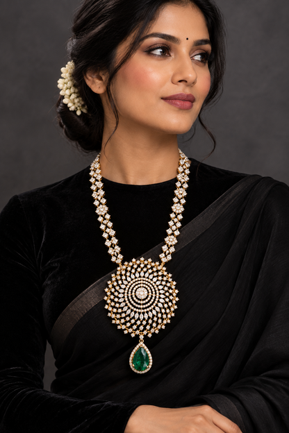Diamond Pendant indian,South Indian jewelry,Pure silver diamond pendent,swarovski Pendent,Indian Wedding Jewelry -NIHIRA-SHABURIS