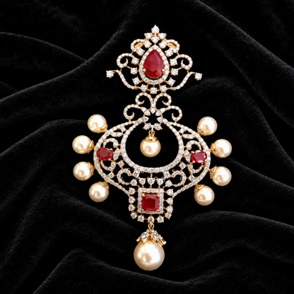Diamond Pendant indian,South Indian jewelry,Pure silver diamond pendent,swarovski Pendent,Indian Wedding Jewelry -NIHIRA-SHABURIS