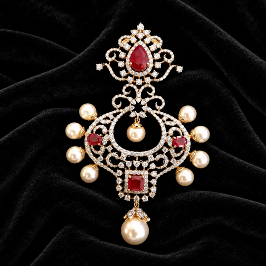 Diamond Pendant indian,South Indian jewelry,Pure silver diamond pendent,swarovski Pendent,Indian Wedding Jewelry -NIHIRA-SHABURIS