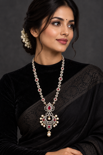 Diamond Pendant indian,South Indian jewelry,Pure silver diamond pendent,swarovski Pendent,Indian Wedding Jewelry -NIHIRA-SHABURIS