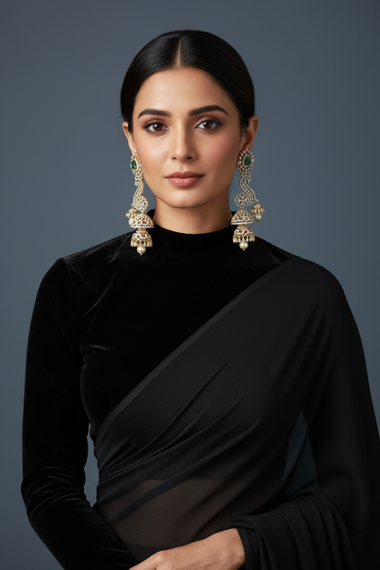 Polki Diamond Earrings Polki Jhumkas Diamond Jhumkas Big Earrings 925 Silver Jewelry Silver Earrings - SHABURIS