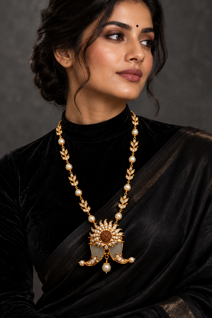 Diamond puligoru design in silver,Pure silver jewelry indian,indian jewelry diamond jewelry inspired,Swarovski design,chain,necklace-NIHIRA