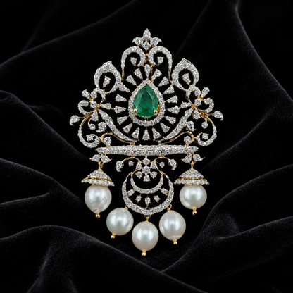 Diamond Pendant indian,South Indian jewelry,Pure silver diamond pendent,swarovski Pendent,Indian Wedding Jewelry -NIHIRA-SHABURIS