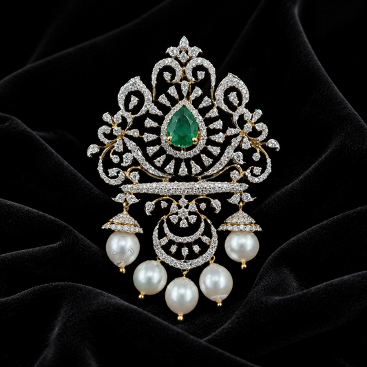 Diamond Pendant indian,South Indian jewelry,Pure silver diamond pendent,swarovski Pendent,Indian Wedding Jewelry -NIHIRA-SHABURIS