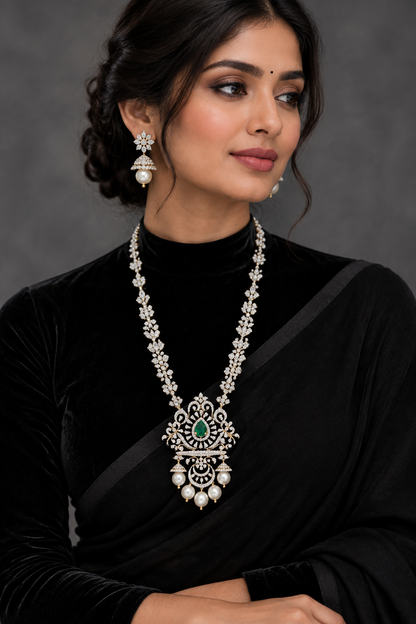 Diamond Pendant indian,South Indian jewelry,Pure silver diamond pendent,swarovski Pendent,Indian Wedding Jewelry -NIHIRA-SHABURIS