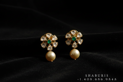 Polki Earrings Diamond Earrings Cocktail Earrings 925 Silver Jewelry Silver Earrings  Diamond Studs- SHABURIS