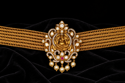 Ganesha Pendent choker,jali work,vinayaka antique jewelry,jaali work chain,lyte weight choker necklace,lord ganesha