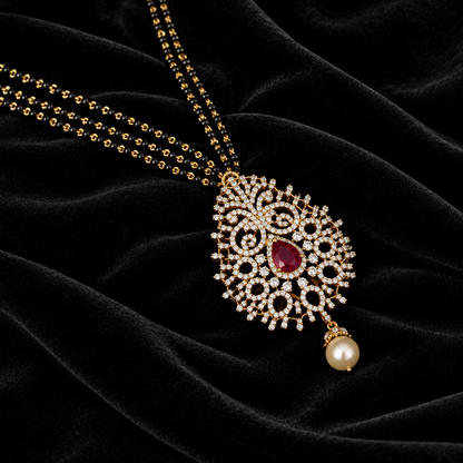 Black diamonds necklace,South Indian Jewelry,Pure silver Mangalsutra pendent,Nallapusalu Pendent,Indian Wedding Jewelry -NIHIRA-SHABURIS