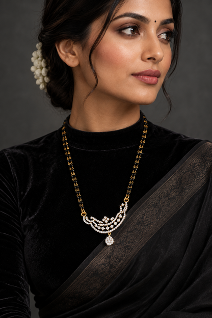 Black diamonds necklace,South Indian Jewelry,Pure silver Mangalsutra pendent,Nallapusalu Pendent,Indian Wedding Jewelry -NIHIRA-SHABURIS