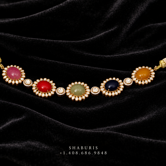 Navaratan Necklace 925 Silver Jewelry Cocktail Necklace -SHABURIS