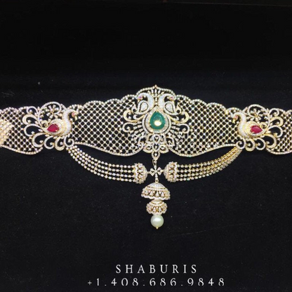 Diamond Vaddanam,South Indian Jewelry,Vaddanam,Kids Vaddanam,hip chain,diamond jewelry,pure Silver indian jewelry - NIHIRA - SHABURIS