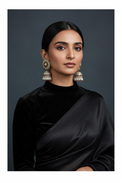 Diamond Jhumka Polki Earrings Diamond Earrings Polki Studs Big Studs Cocktail earrings 925 Silver Jewelry Silver Earrings - SHABURIS