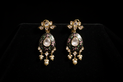 Polki Studs Polki Earrings Cocktail Earrings Diamond Studs Diamond Earrings Simple Studs Pearl Studs 925 Silver Earrings Silver Jewelry - SHABURIS