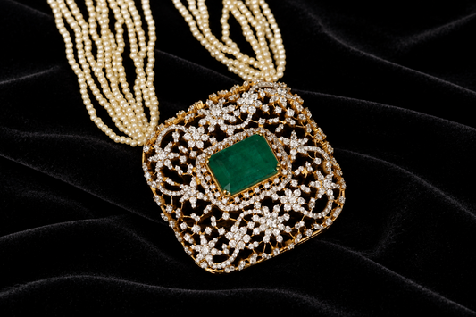 Swarovski pendent,swarovski chain,southindian Jewelery,Traditional indian Jewelery,Polki haram,Pure silver jewelry-NIHIRA