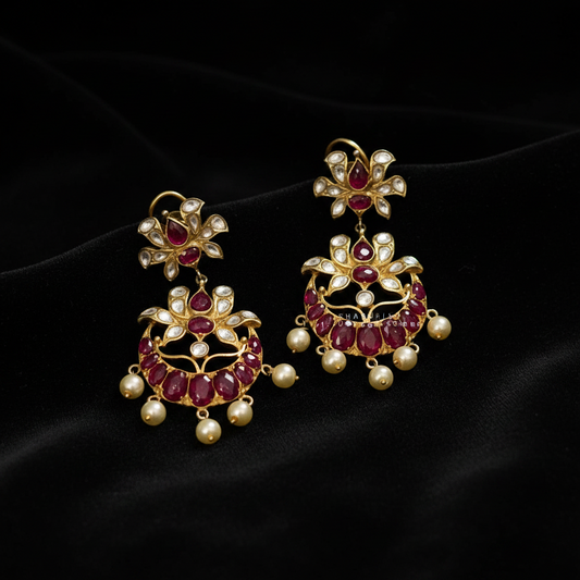 Chandbali Polki Earrings Diamond Earrings Ruby Earrings 925 Silver Jewelry Silver Earrings - SHABURIS