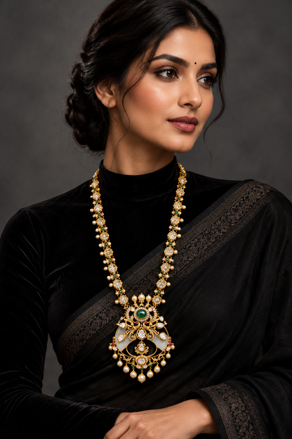 Diamond puligoru design in silver,Pure silver jewelry indian,indian jewelry diamond jewelry inspired,Swarovski design,chain,necklace-NIHIRA