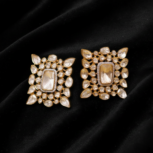 Polki Studs Polki Earrings Cocktail Earrings Diamond Studs Diamond Earrings Simple Studs Pearl Studs 925 Silver Earrings Silver Jewelry - SHABURIS