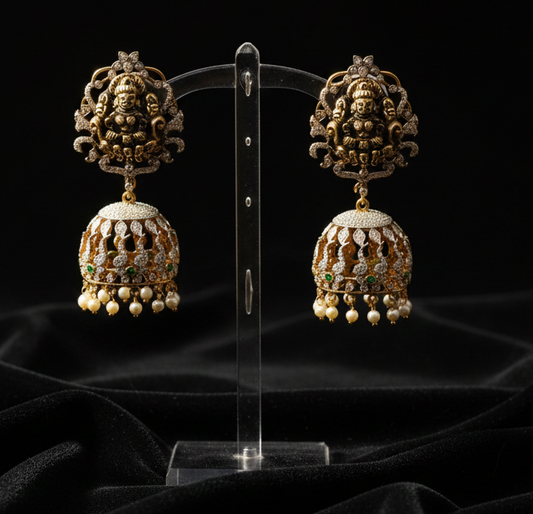 Temple Jewelry Antique Jhumkas Lakshmi Earrings 925 Silver Jewelry Silver Earrings -SHABURIS