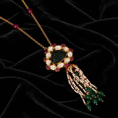 Tassel pendant,swarovski chain,sabyasachi jewelry inspired Traditional indian Jewelery,Polki haram,Pure silver jewelry-NIHIRA