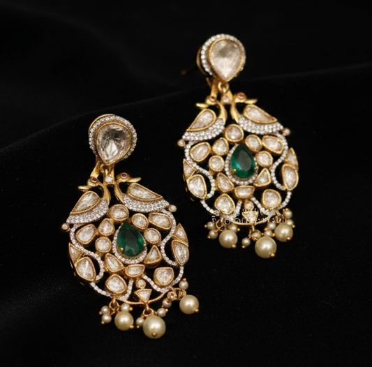 Polki Earrings Diamond Earrings 925 Silver Jewelry Silver Earrings - SHABURIS