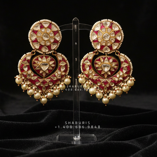 Chandbalis Polki Earrings Diamond Earrings Polki Jhumkas 925 Silver Jewelry Silver Earrings -SHABURIS