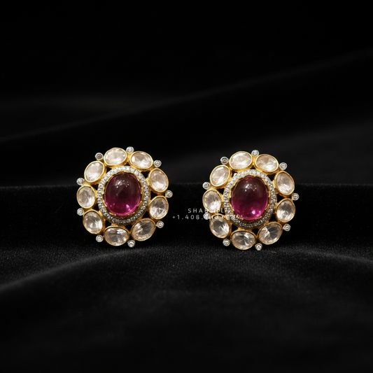 Ruby stud,polki stud,polki diamond jewelry in silver,big studs,indian jewelry,statement jewelry-SHABURIS