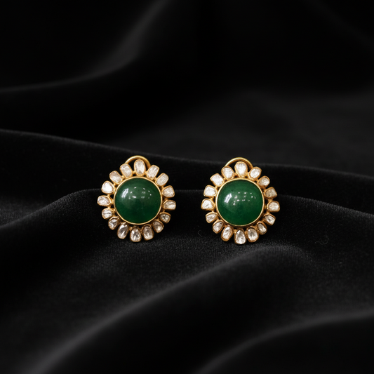 Polki studs Emerald Studs Polki Earrings 925 Silver Jewelry Silver Earrings - SHABURIS