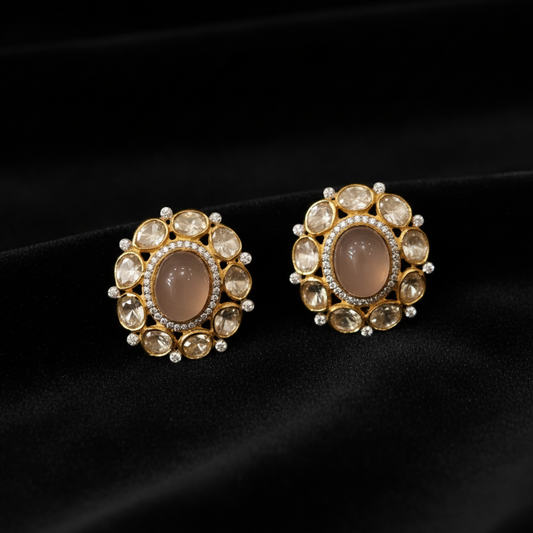 Polki Studs 925 Silver Jewelry Silver Earrings Big Studs -SHABURIS