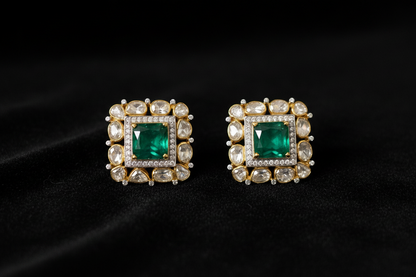 Polki Studs Polki Earrings Cocktail Earrings Diamond Studs Diamond Earrings Simple Studs Pearl Studs 925 Silver Earrings Silver Jewelry - SHABURIS