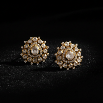 Polki studs Polki Earrings Emerald Earrings 925 Silver Earrings Silver Jewelry - SHABURIS