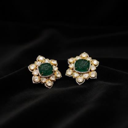 Polki Earrings Big Studs Emerald Earrings Diamond Earrings 925 Silver Jewelry Silver Earrings - SHABURIS