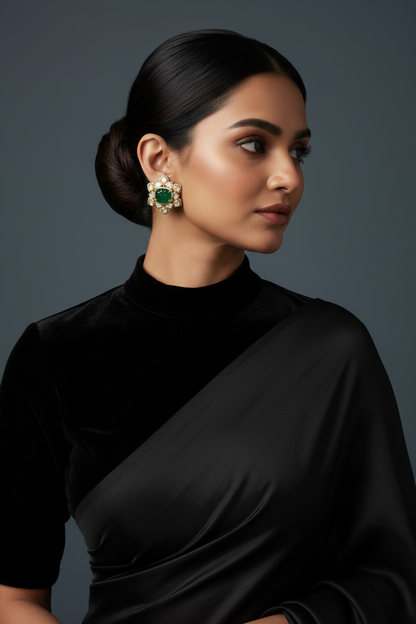 Polki Earrings Big Studs Emerald Earrings Diamond Earrings 925 Silver Jewelry Silver Earrings - SHABURIS