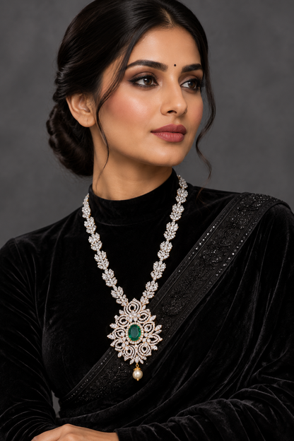 Swarovski pendant,swarovski chain,sabyasachi jewelry inspired Traditional indian Jewelery,Polki haram,Pure silver jewelry-NIHIRA