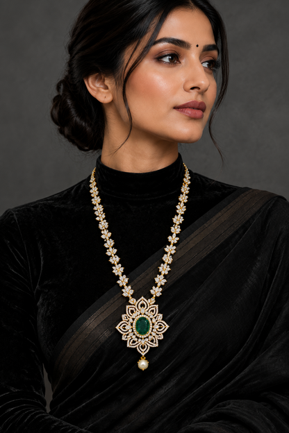 Swarovski pendant,swarovski chain,sabyasachi jewelry inspired Traditional indian Jewelery,Polki haram,Pure silver jewelry-NIHIRA