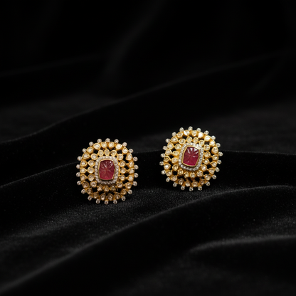 Polki Earrings Big Studs Ruby Earrings Diamond Earrings 925 Silver Jewelry Silver Earrings - SHABURIS