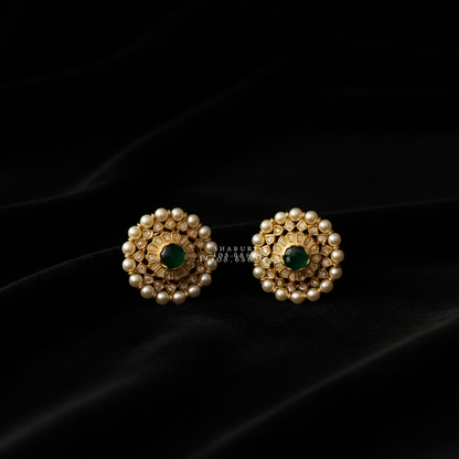 Emerald Earrings Diamond Studs Polki Earrings Diamond Earrings Cocktail earrings 925 Silver Jewelry Silver Earrings - SHABURIS