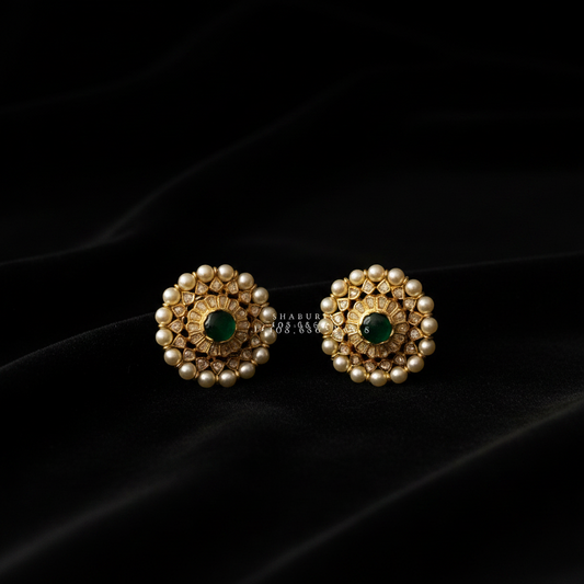 Emerald Earrings Diamond Studs Polki Earrings Diamond Earrings Cocktail earrings 925 Silver Jewelry Silver Earrings - SHABURIS