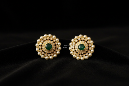 Polki Studs Polki Earrings Cocktail Earrings Diamond Studs Diamond Earrings Simple Studs Pearl Studs 925 Silver Earrings Silver Jewelry - SHABURIS