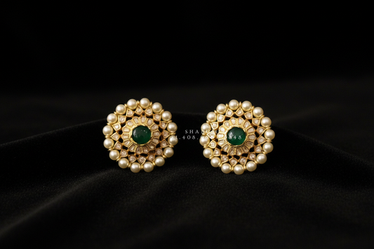 Polki Studs Polki Earrings Cocktail Earrings Diamond Studs Diamond Earrings Simple Studs Pearl Studs 925 Silver Earrings Silver Jewelry - SHABURIS