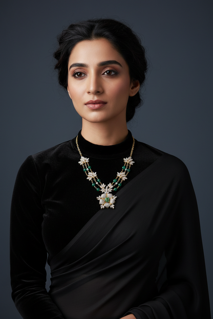 Swarovski pendant,swarovski chain,sabyasachi jewelry inspired Traditional indian Jewelery,Polki haram,Pure silver jewelry-NIHIRA