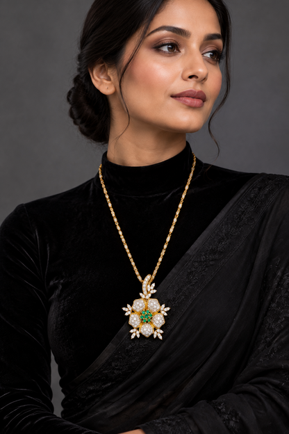 Swarovski pendant,swarovski chain,sabyasachi jewelry inspired Traditional indian Jewelery,Polki haram,Pure silver jewelry-NIHIRA