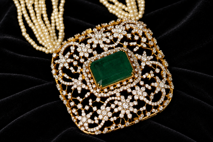 Swarovski pendent,swarovski chain,southindian Jewelery,Traditional indian Jewelery,Polki haram,Pure silver jewelry-NIHIRA