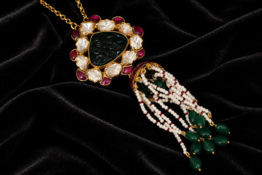 Tassel pendant,swarovski chain,sabyasachi jewelry inspired Traditional indian Jewelery,Polki haram,Pure silver jewelry-NIHIRA
