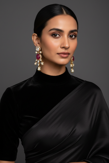 Polki Studs Polki Earrings Cocktail Earrings Diamond Studs Diamond Earrings Simple Studs Pearl Studs 925 Silver Earrings Silver Jewelry - SHABURIS