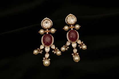 Polki Studs Polki Earrings Cocktail Earrings Diamond Studs Diamond Earrings Simple Studs Pearl Studs 925 Silver Earrings Silver Jewelry - SHABURIS