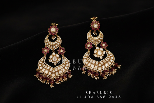 Chandbalis Passa Earrings Polki Earrings Diamond Earrings Polki Jhumkas 925 Silver Jewelry Silver Earrings -SHABURIS