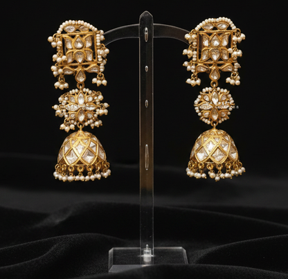 Polki Earrings Diamond Earrings Polki Jhumkas 925 Silver Jewelry Silver Earrings -SHABURIS