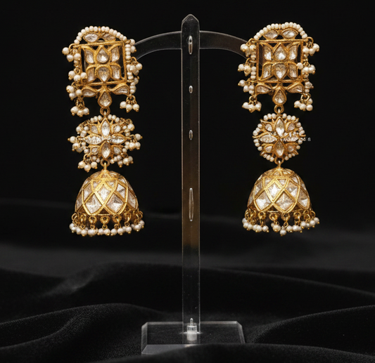 Polki Earrings Diamond Earrings Polki Jhumkas 925 Silver Jewelry Silver Earrings -SHABURIS